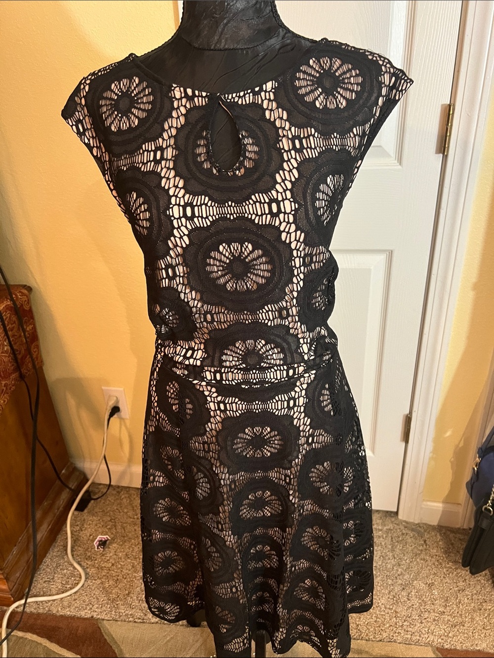 London Style Black Crochet Midi Dress